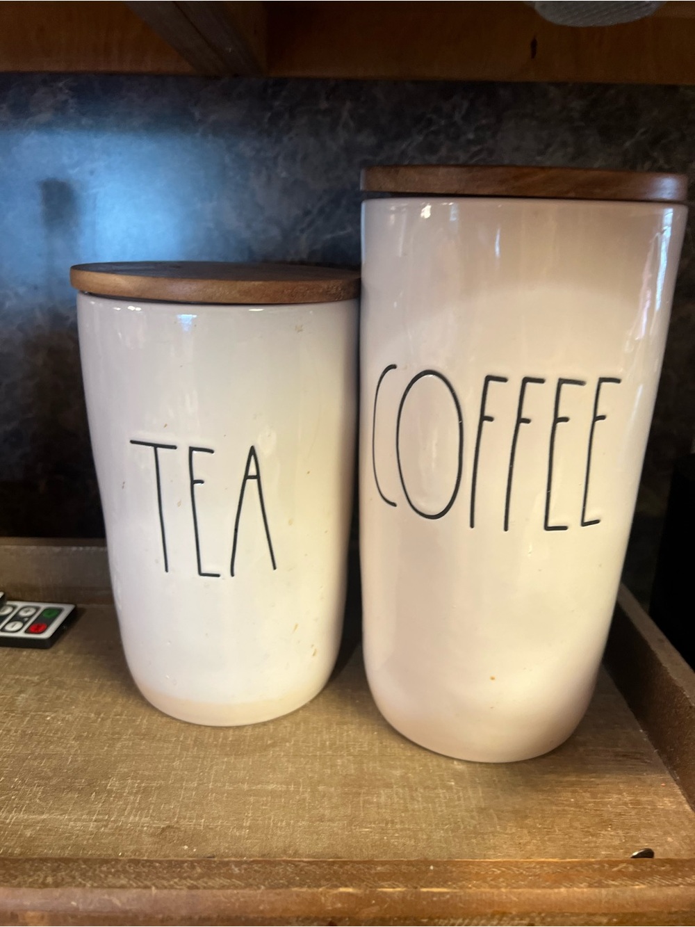 Rae Dunn Cream Ceramic Tea & Coffee Canisters with Wood Lids